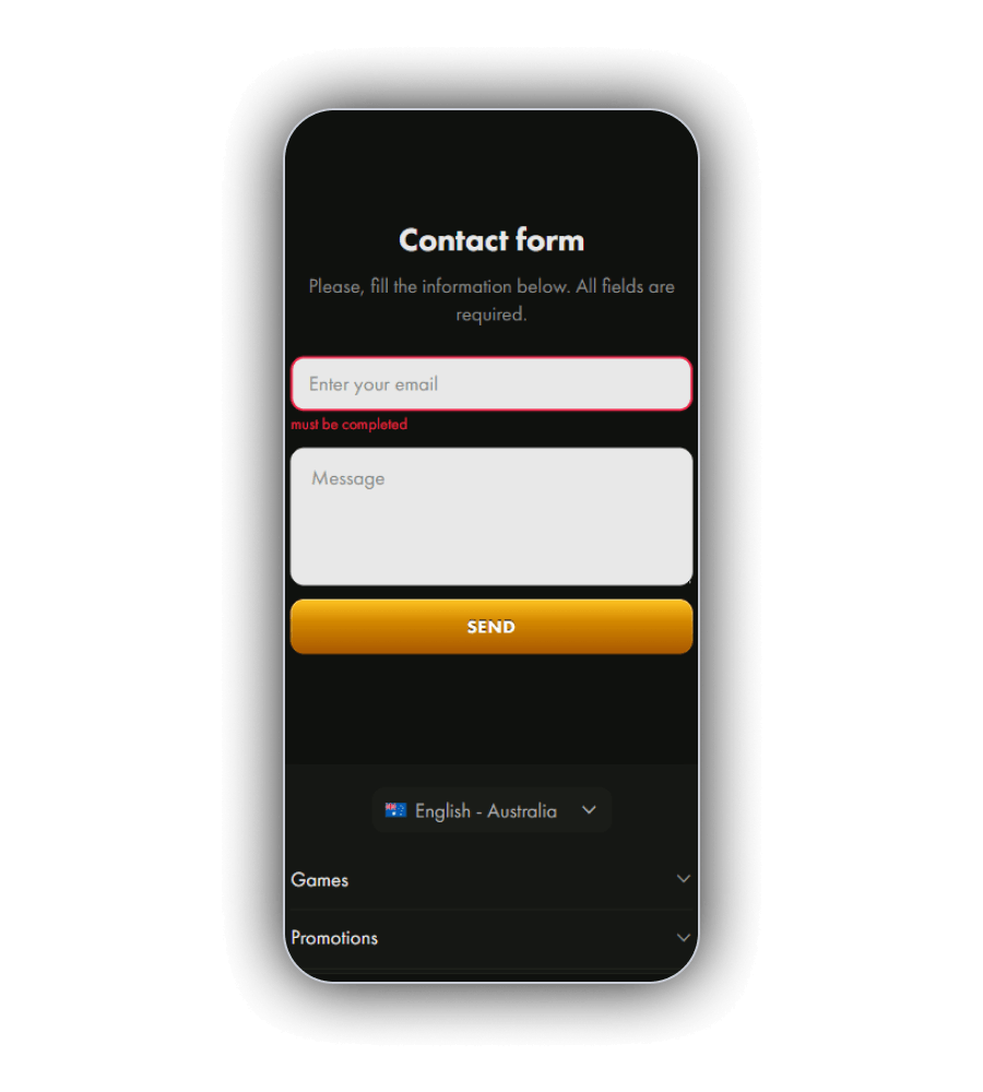 WinCrown contact form with two fields and an email address